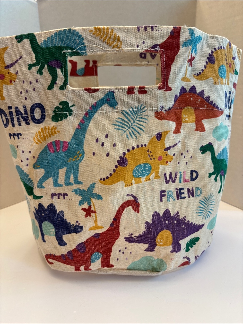 Kids Dinosaur Canvas Storage Basket - NWOT 10” x 14” x 9” Deep
